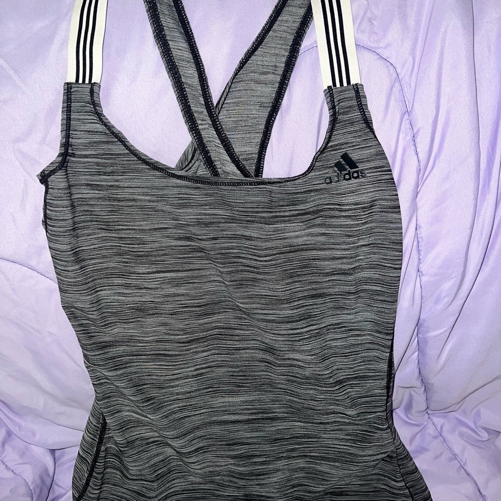 Adidas Gray Striped Tank Top